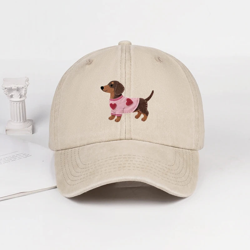 Cute Dachshund In Pink Heart Sweater Print Baseball Cap