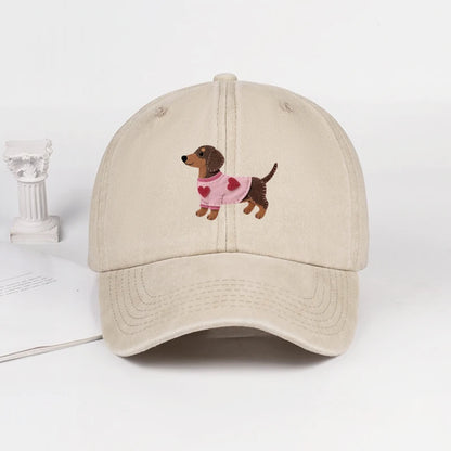 Cute Dachshund In Pink Heart Sweater Print Baseball Cap