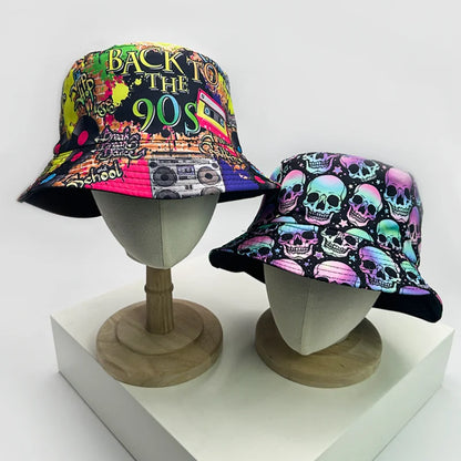 Summer Vintage 80 90 Party Graffiti Bucket Hat Men Women