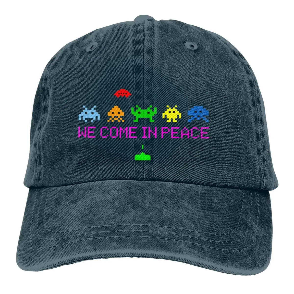 Space Invaders Arcade Shooter Game We Come In Peace Baseball Caps