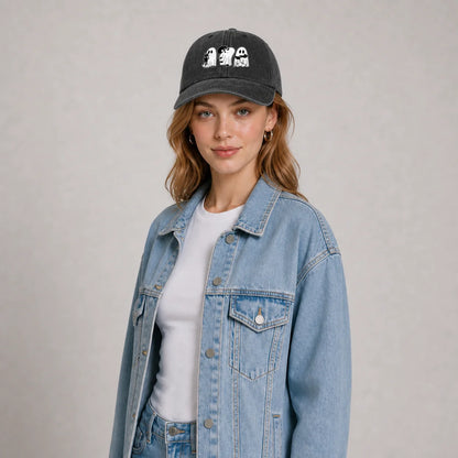 Vintage Washed Ghosts Holding Black Cats Graphic Baseball Cap