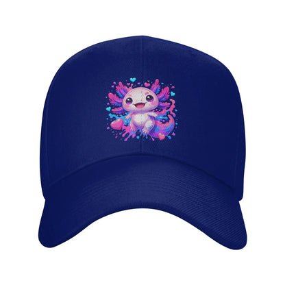 1 Piece Cute Kawaii Axolotl with Colorful Hearts Splash Baseball Cap