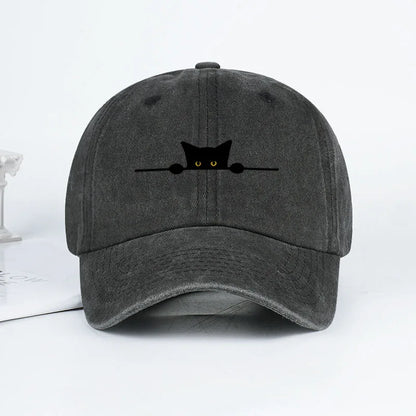 Retro Cartoon Cat Print Washed Baseball Cap