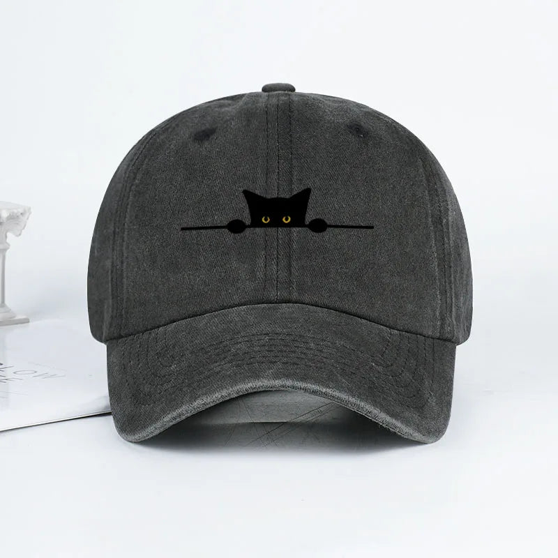 Retro Cartoon Cat Print Washed Baseball Cap