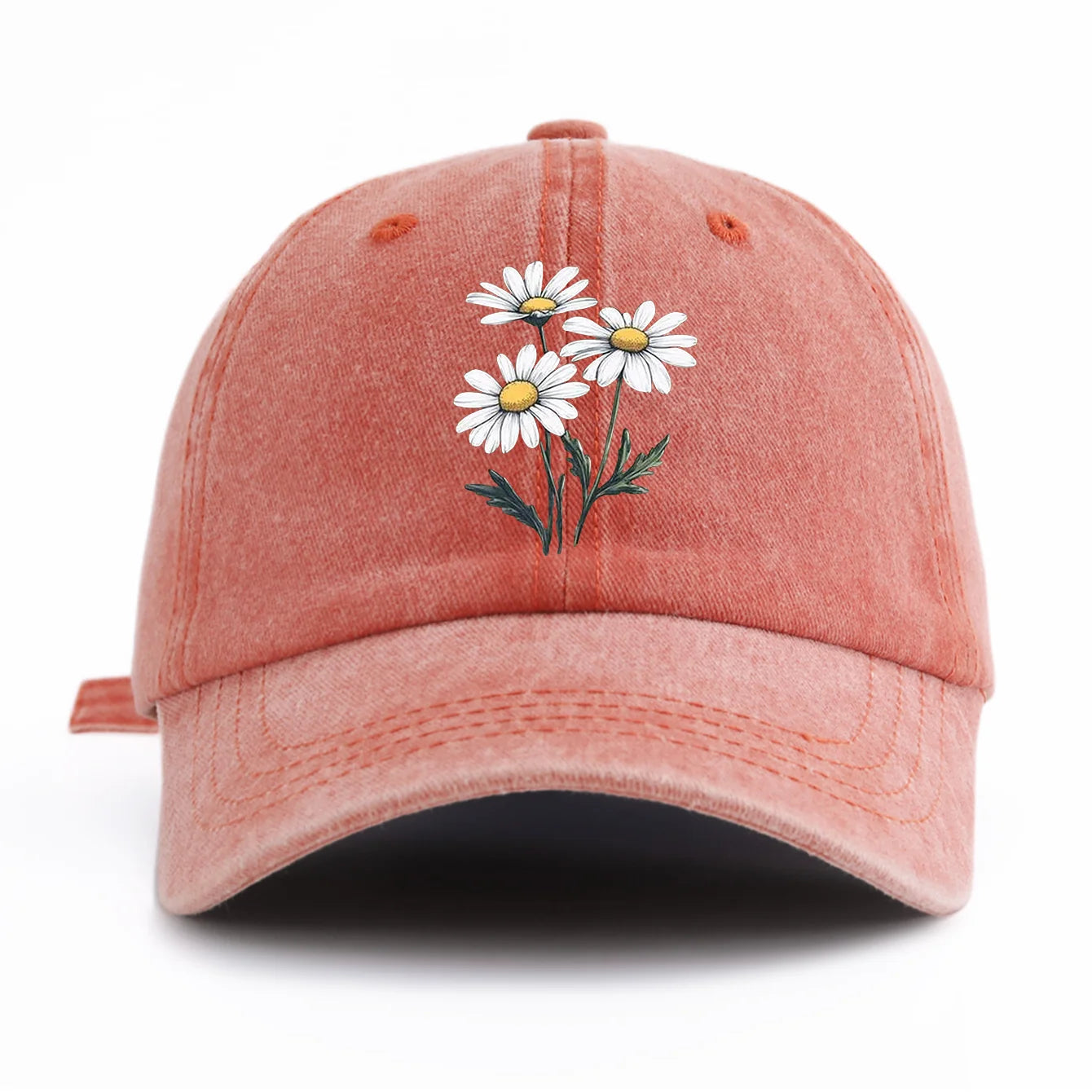 Flower Print Washed Baseball Cap For Adults