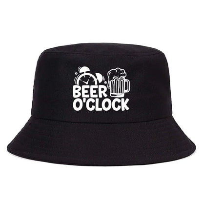 Beer O’Clock Print Bob Double-Sided Bucket Hat Casual Fashion Fisherman Cap