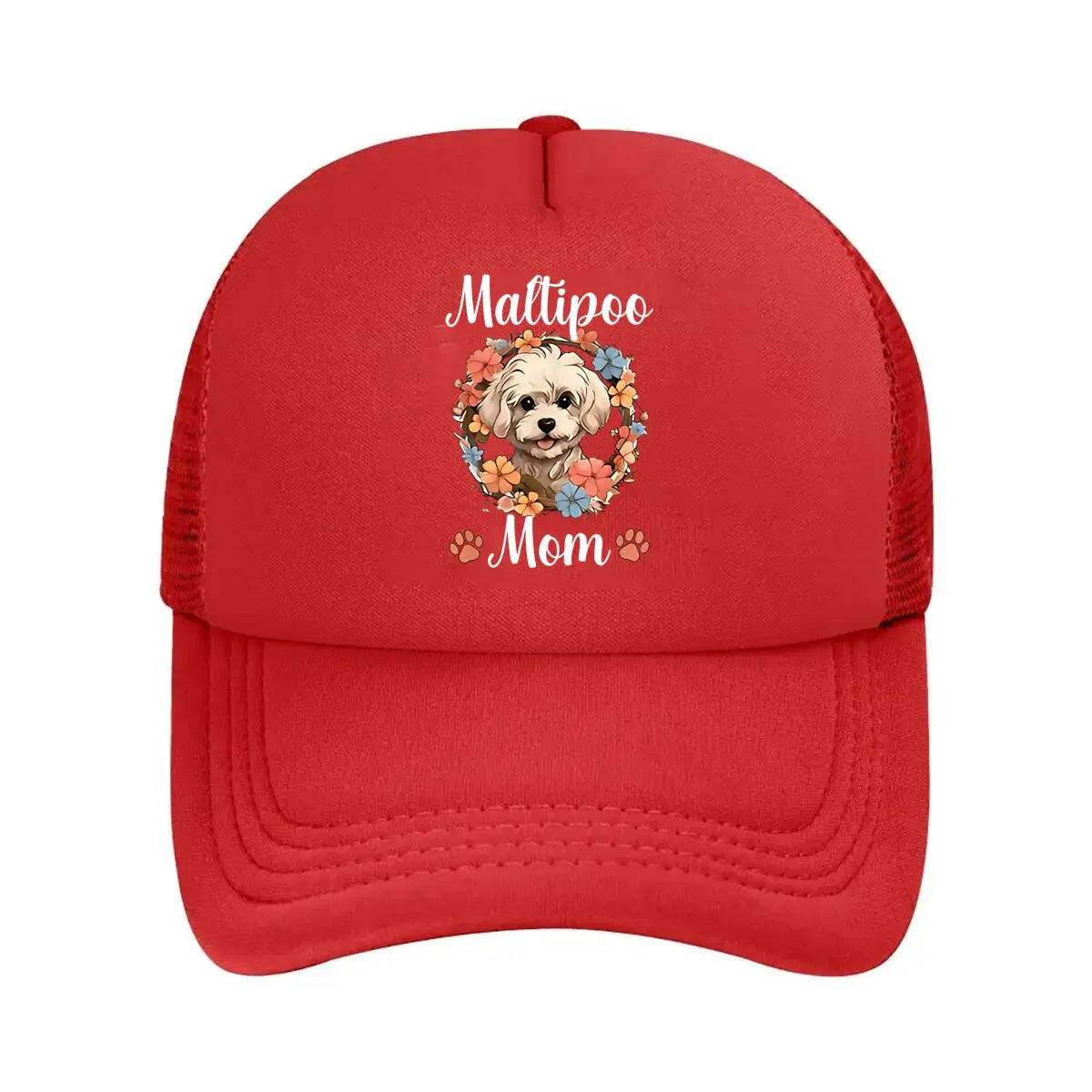 Maltipoo Mom Baseball Cap With Adorable Maltipoo & Floral Print