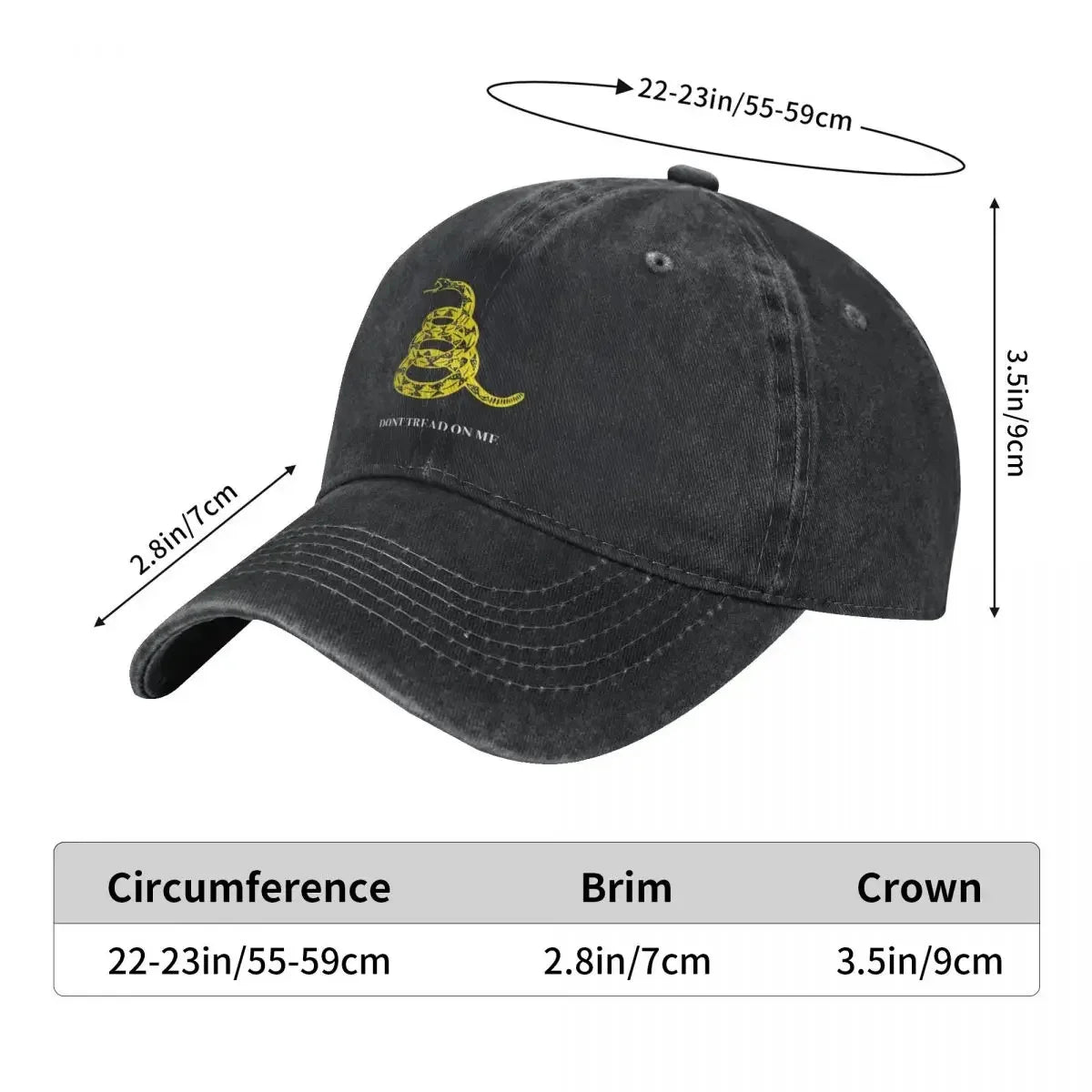 Gadsden Flag Don't Tread On Me Libertarian Denim Baseball Cap Yellow