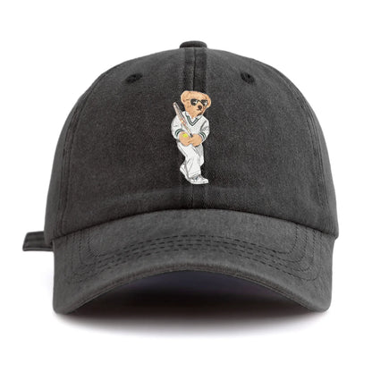 Baseball Bear Print Washed Cotton Adjustable Baseball Hat