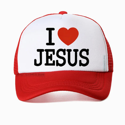 I Love Jesus Print Mesh Breathable Baseball Cap