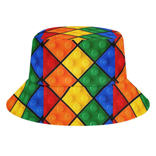 One Piece of Building Blocks Rainbow Printed Fisherman Hat Bucket Hat