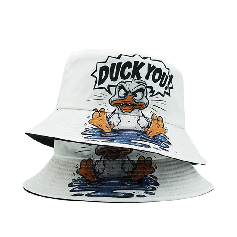 Cartoon Duck Print Bucket Hat Letter Pattern For Men Woman