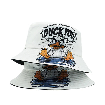 Cartoon Duck Print Bucket Hat Letter Pattern For Men Woman