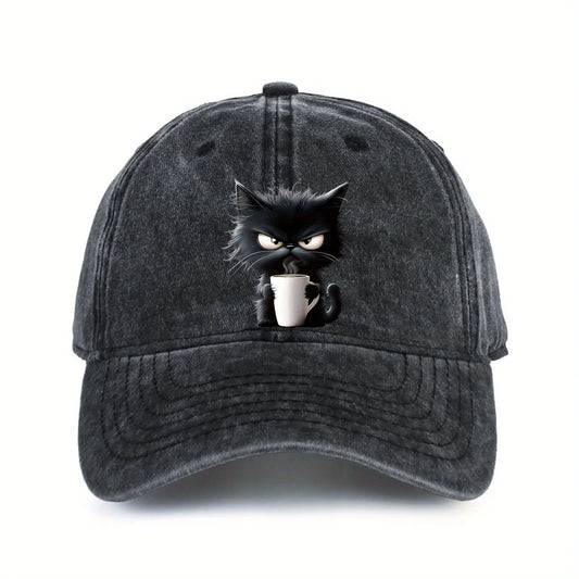 Coffee Cat Printed Baseball Hat Fashionable Men's and Women's Decoration