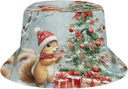 Bucket Hats Merry Christmas Squirrel Unisex Bucket Hat Beach