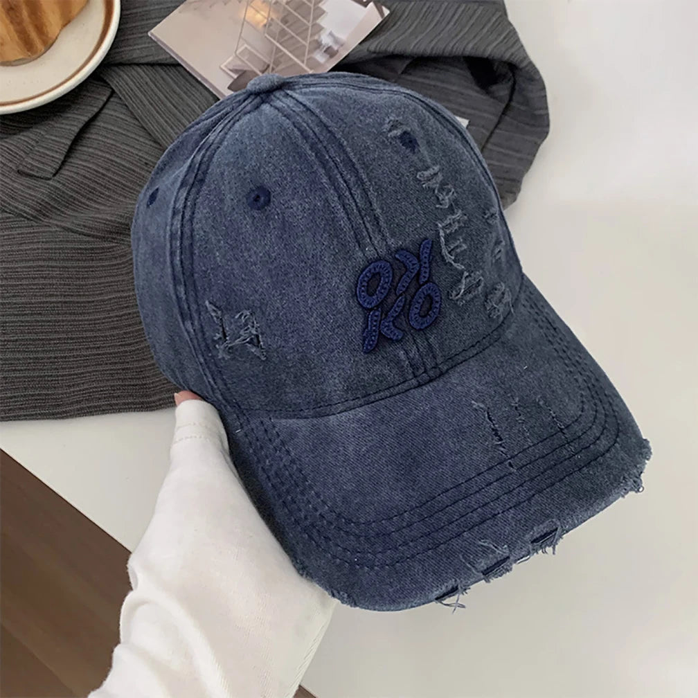Retro Unisex Washed Distressed Baseball Cap Golf Cap, American Embroidery Ripped Dad Hat