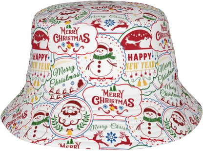 Retro Poster Merry Christmas Bucket Hats for Women Men Xmas Fisherman Hat