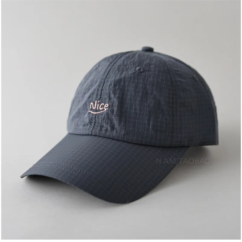 Quick Dry Baseball Cap With Letter Embroidery & Plaid