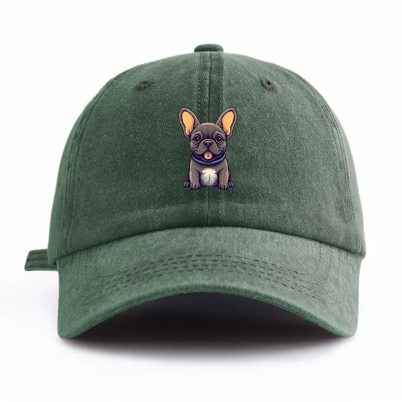 Bulldog Print Washed Baseball Cap For Adults