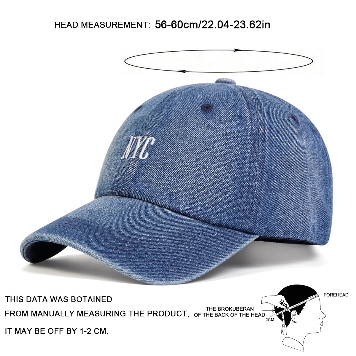 Unisex NYC Embroidery Denim Baseball Caps