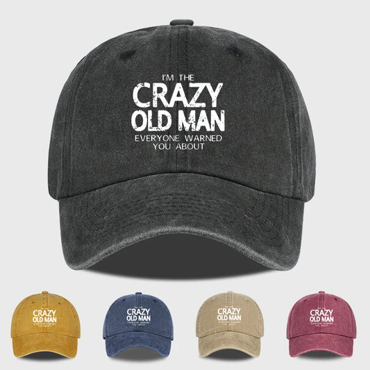 Funny "Crazy Old Man" Print Washed Baseball Cap