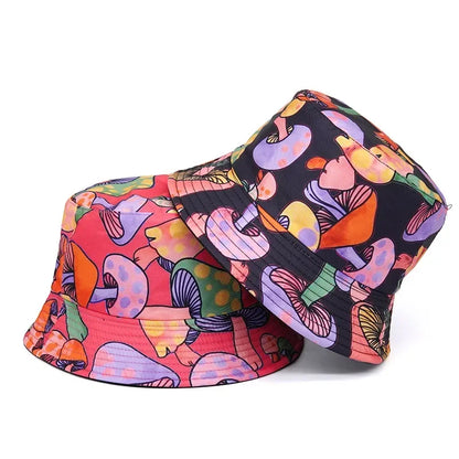Unisex Bucket Hat For Women Wen Fashion Sun-Proof Hat Reversible Mushroom Print Bucket Hat