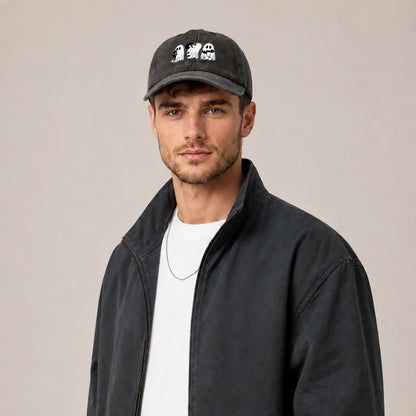 Vintage Washed Ghosts Holding Black Cats Graphic Baseball Cap