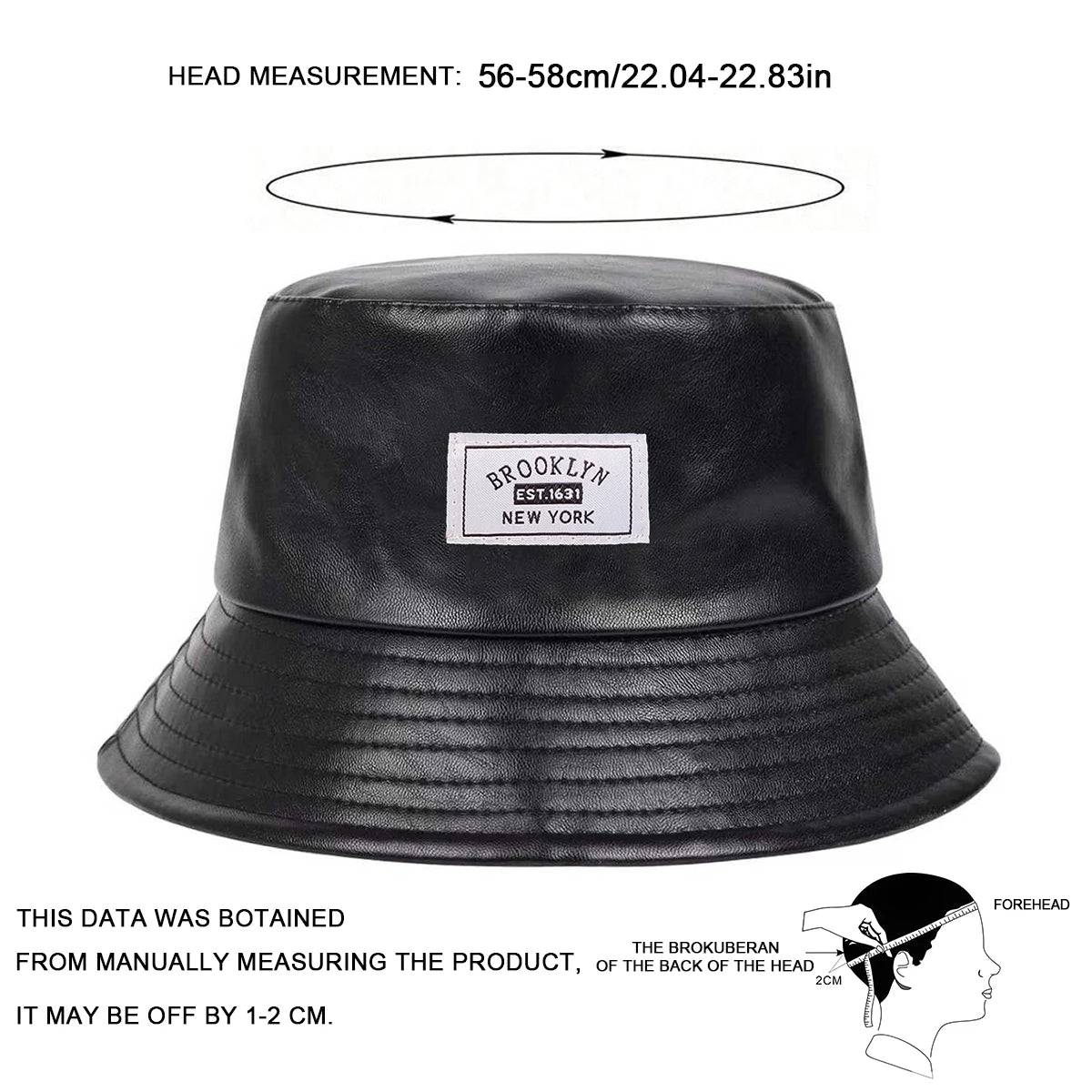 Unisex BROOKLYN EST1631 NEW YORK Sewing Label Personality Pu Leather Bucket Hats Fishermen Sunscreen Hat