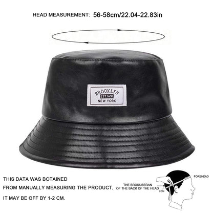 Unisex BROOKLYN EST1631 NEW YORK Sewing Label Personality Pu Leather Bucket Hats Fishermen Sunscreen Hat