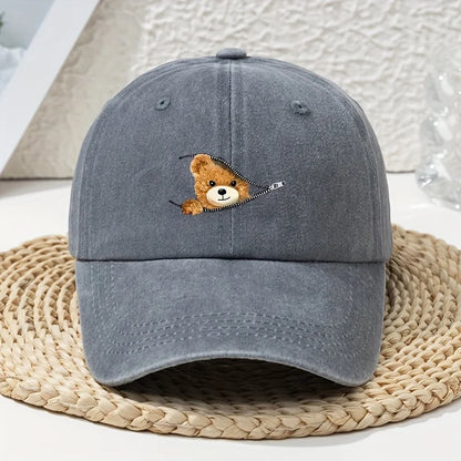 Cartoon Zipper Bear Print Baseball Cap