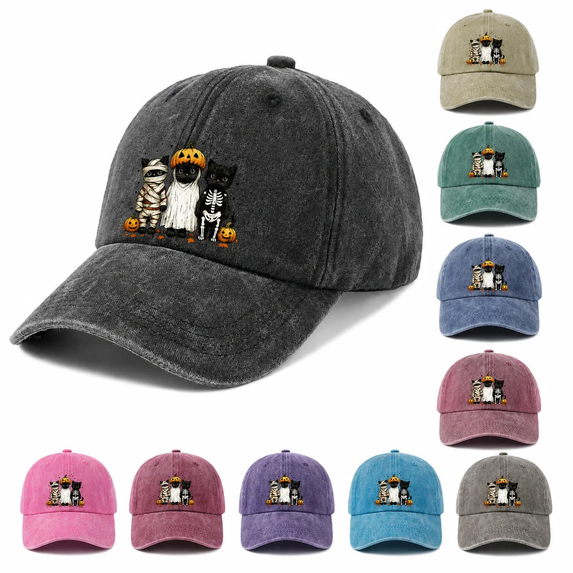 Halloween Mummy Ghost and Cats Baseball Cap