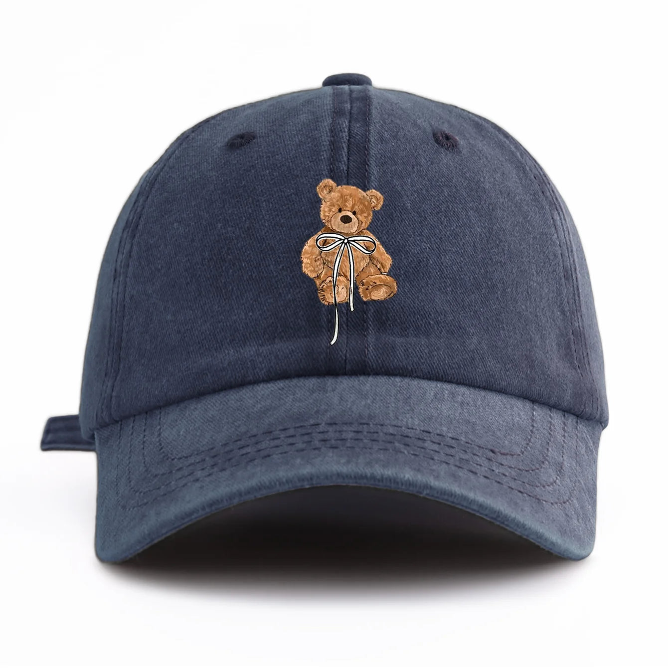 Bow Bear Print Washed Baseball Cap For Adults