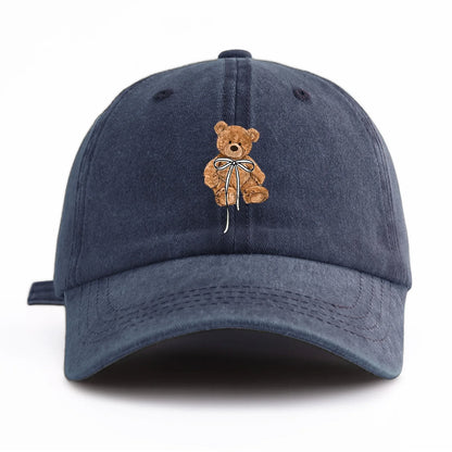 Bow Bear Print Washed Baseball Cap For Adults