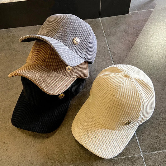 Baseball Cap Women Autumn Winter Solid Color Trendy Corduroy Korean