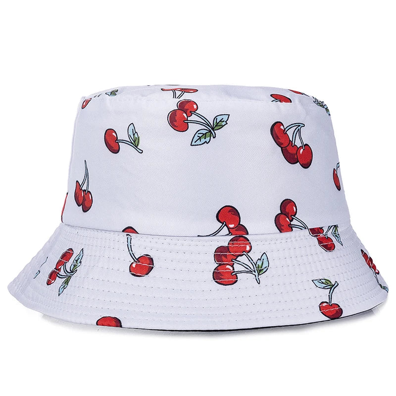 Unisex Bucket Hats Summer Double-Sided Wear Fruit Printing Men Women