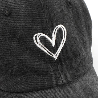 Baseball Cap Peach Heart Embroidered Wash Denim