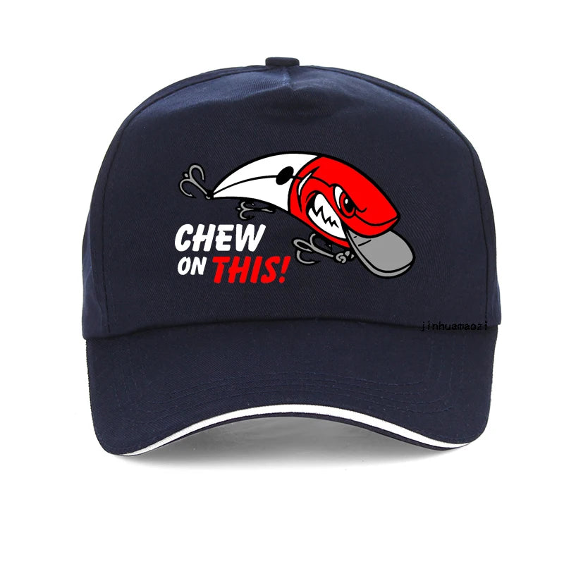 Outdoor Men Fishing Hat Cartoon Funny Chew On This Baseball Cap