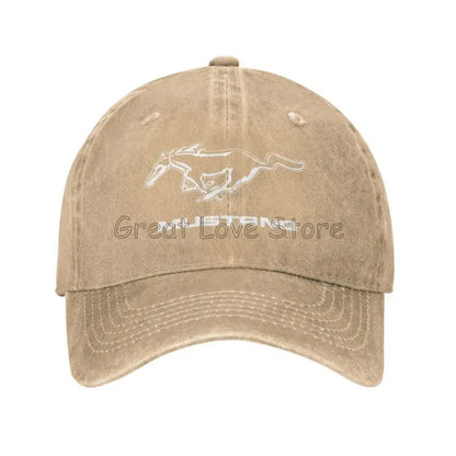 Skeleton Mustang Baseball Cap Vintage Washed Cotton Denim Dad Hat