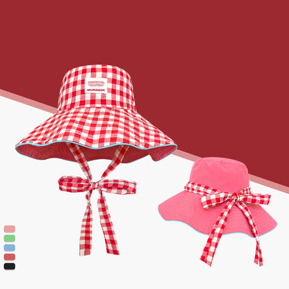 Plaid Fisherman Hat Trendy Seaside Beach Sunshade Hat Double-Sided