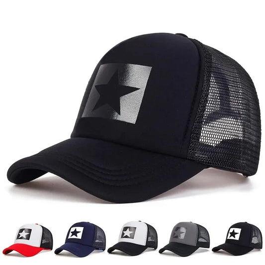Five-Pointed Star Printed Baseball Net Caps Sunscreen Hat Green Hat