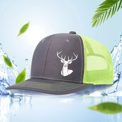 White Deer Head Printed Snapback Caps Breathable Mesh