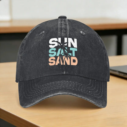 Baseball Cap Funny Sun Salt Sand Vacation Beach Vintage 70s Retro Cute Summer