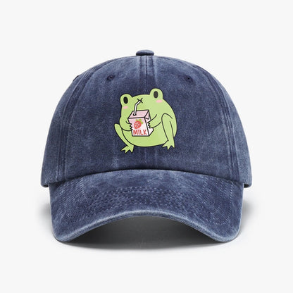 Cute Strawberry Milk Frog rint Washed Baseball Cap