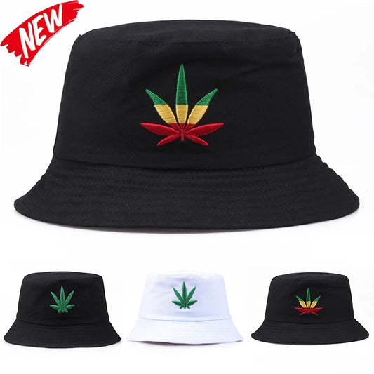 Maple Leaf Embroidery Bucket Hat Unisex Simple Bob Caps Hip Hop Gorros Men Women