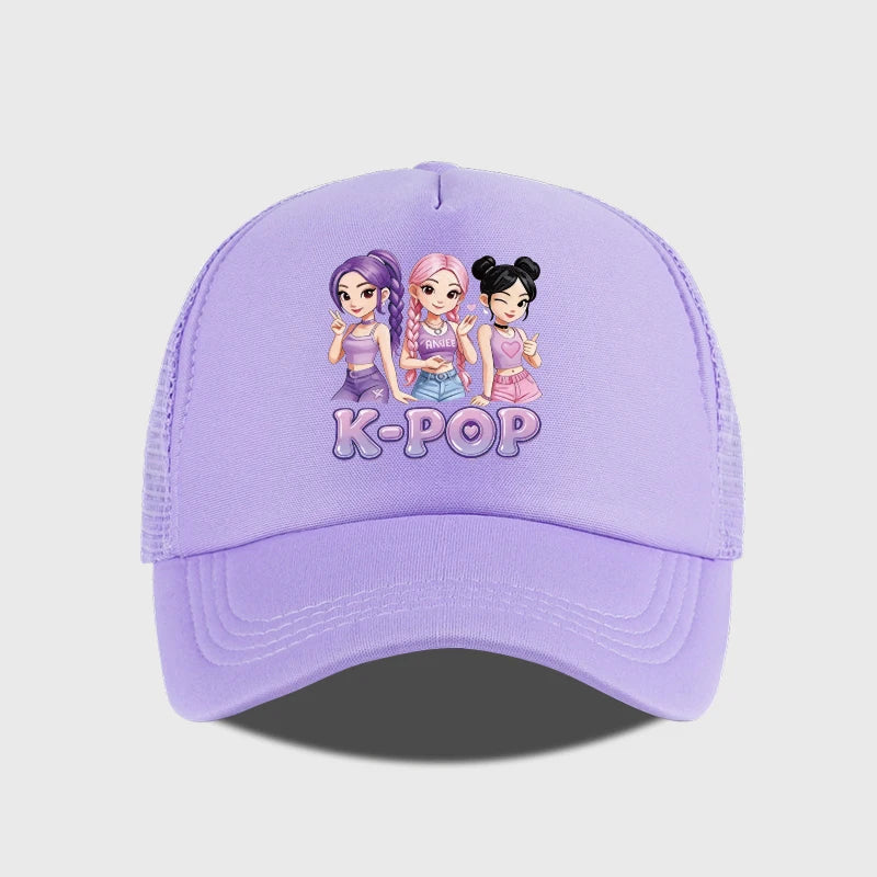 Y2K-Style Baseball Cap With K-Pop Print Design