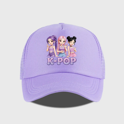 Y2K-Style Baseball Cap With K-Pop Print Design