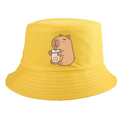 Summer Spring Ladies Cotton Korean Casual Outdoor Sunprotection Capybara Bucket Hat For Men Women