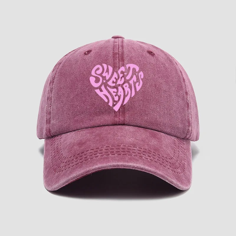 Pink Heart-Shaped Letter Printed Bbaseball Cap, Versatile for Daily Use, Sweet Girl's Hat