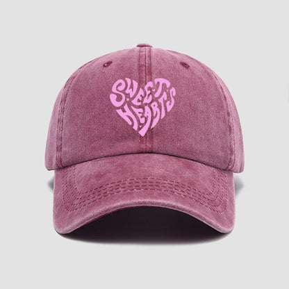 Pink Heart-Shaped Letter Printed Bbaseball Cap, Versatile for Daily Use, Sweet Girl's Hat