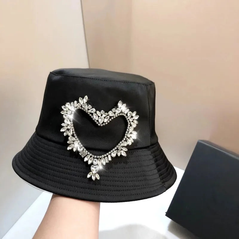 Super Shiny Bilibili Rhinestone Heart Bucket Hat